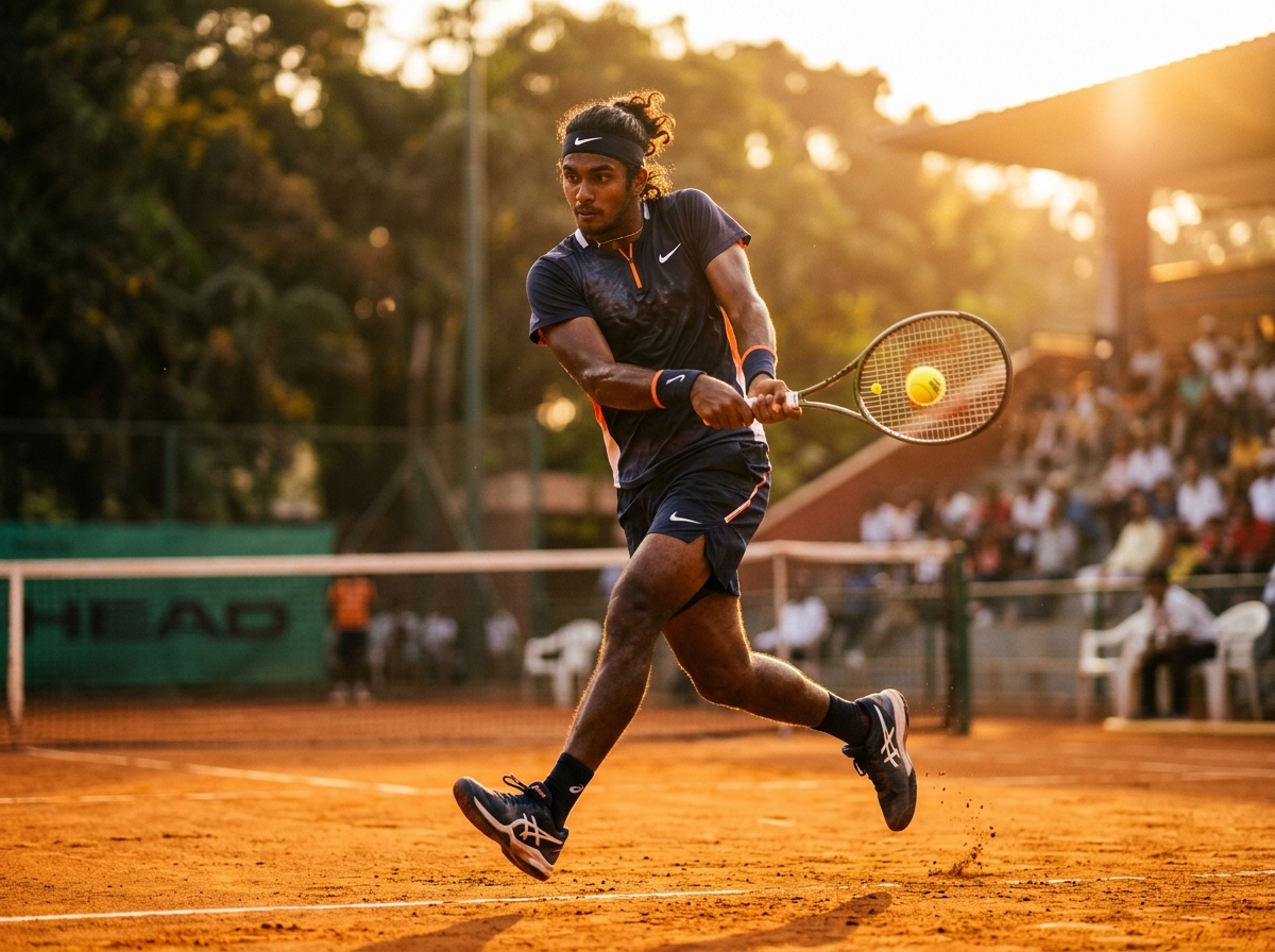 Playing tennis
